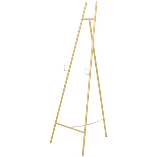 56&#x22; Gold Metal Geometric Tall Adjustable Floor 3-Tier Easel